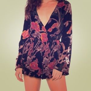 Honey belle black velvet floral romper